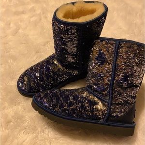 Ugg Navy Blue & Silver Sequin Short Boots